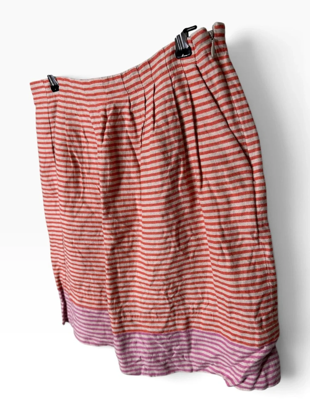 LOFT Coral Red Pink Striped Linen Mini Skirt Size 4